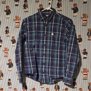 Boys Cinch Flannel Button Shirt Blue Plaid Shirt Large Size 12